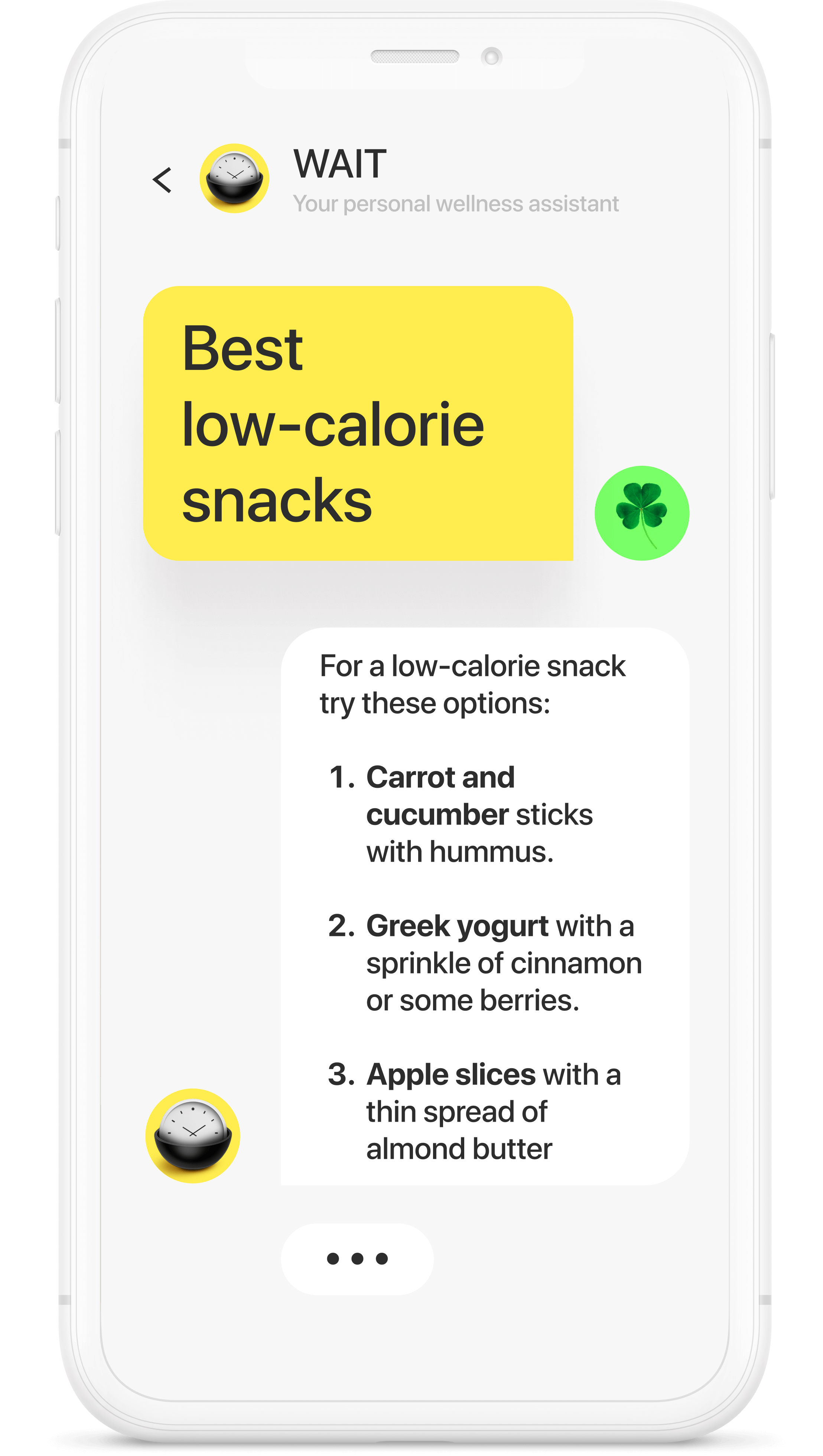 WAIT app — AI Nutritionist chat answering a food question